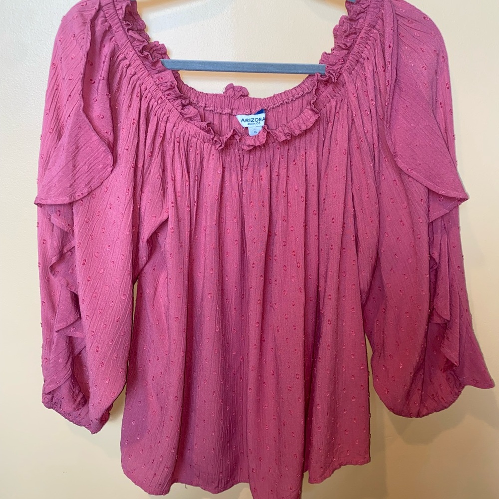 Arizona Juniors Pink Ruffle Long Sleeve Blouse Size X-LARGE